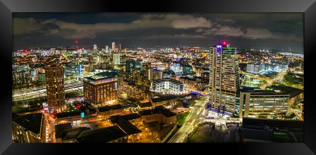Leeds City At Night Framed Print by Apollo Aerial Photography