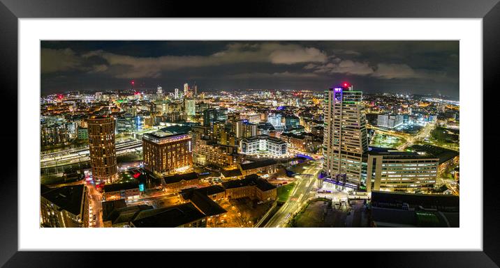 Leeds City At Night Framed Mounted Print by Apollo Aerial Photography