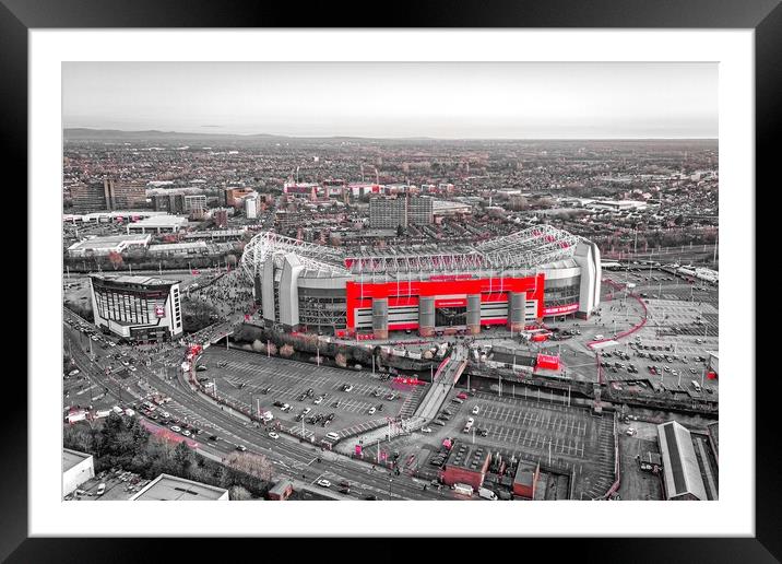 Old Trafford Selective Red Framed Mounted Print by Apollo Aerial Photography