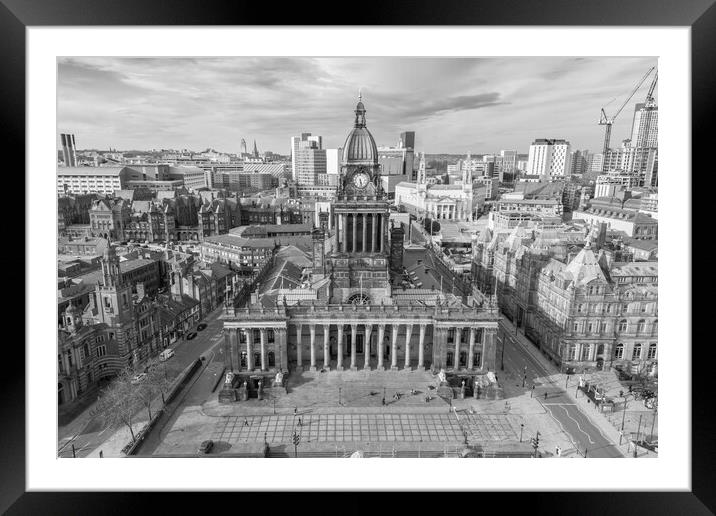 Leeds Town Hall Black and White Framed Mounted Print by Apollo Aerial Photography