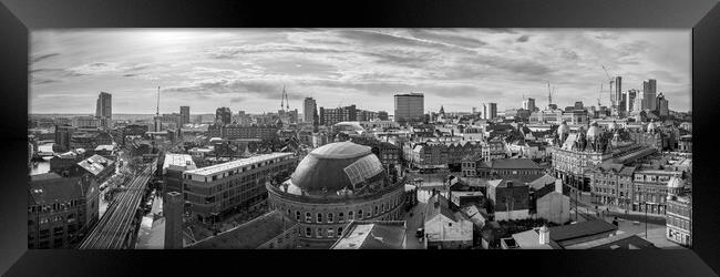Leeds Panorama Black and White  Framed Print by Apollo Aerial Photography