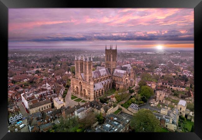 Lincoln Cathedral Sunrise Framed Print by Apollo Aerial Photography