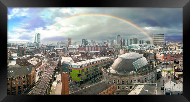 Leeds City Centre Rainbow Framed Print by Apollo Aerial Photography