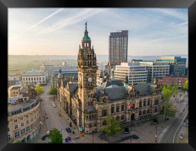 Sheffield Town Hall Sunrise Framed Print by Apollo Aerial Photography