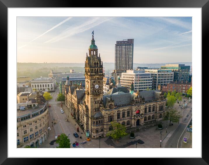 Sheffield Town Hall Sunrise Framed Mounted Print by Apollo Aerial Photography