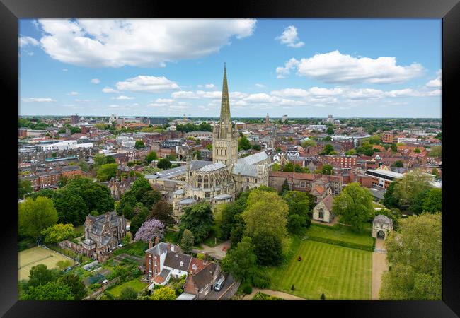 Norwich Cathedral Aerial View Framed Print by Apollo Aerial Photography