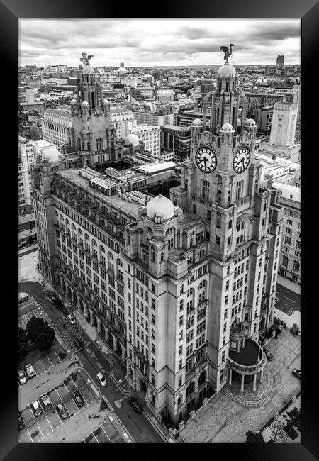 The Royal Liver Building Black and White Framed Print by Apollo Aerial Photography