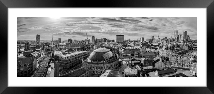 Leeds Panorama Black and White  Framed Mounted Print by Apollo Aerial Photography