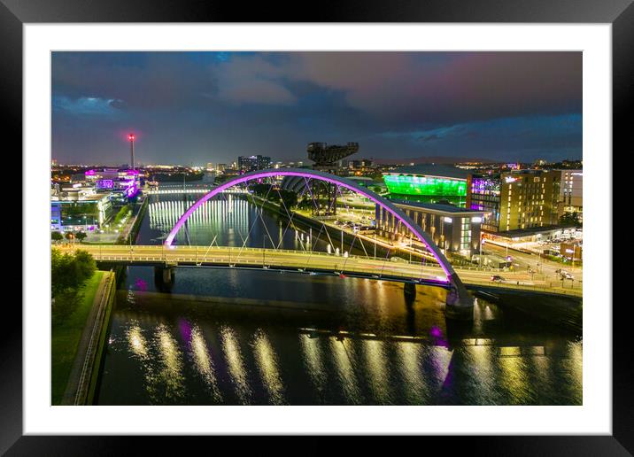 The Clyde Arc Bridge at Night Framed Mounted Print by Apollo Aerial Photography
