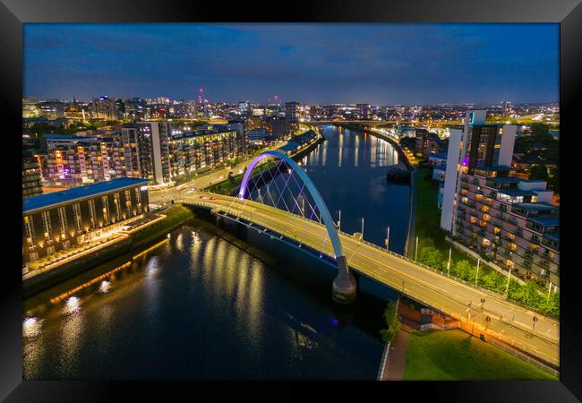Clyde Arc Bridge at Night Framed Print by Apollo Aerial Photography