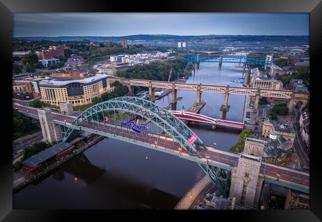 Newcastles Famous Bridges Framed Print by Apollo Aerial Photography
