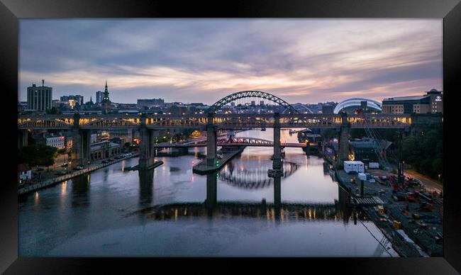 Tyne Bridges at Dawn Framed Print by Apollo Aerial Photography