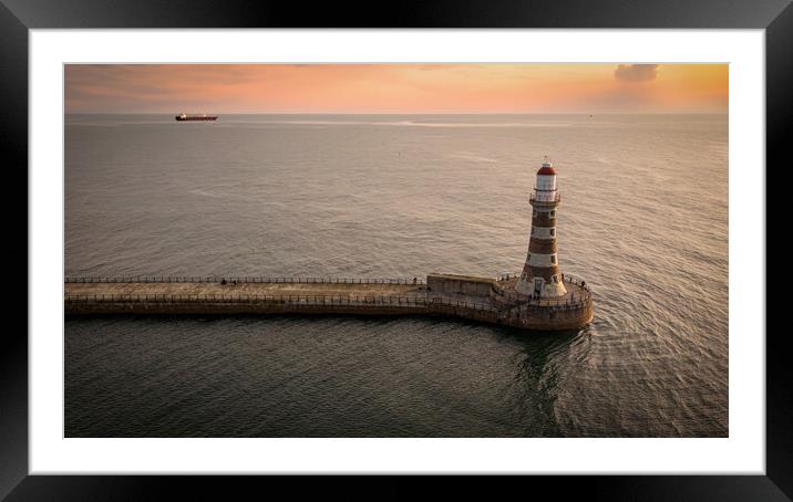Roker Pier Sunset Framed Mounted Print by Apollo Aerial Photography