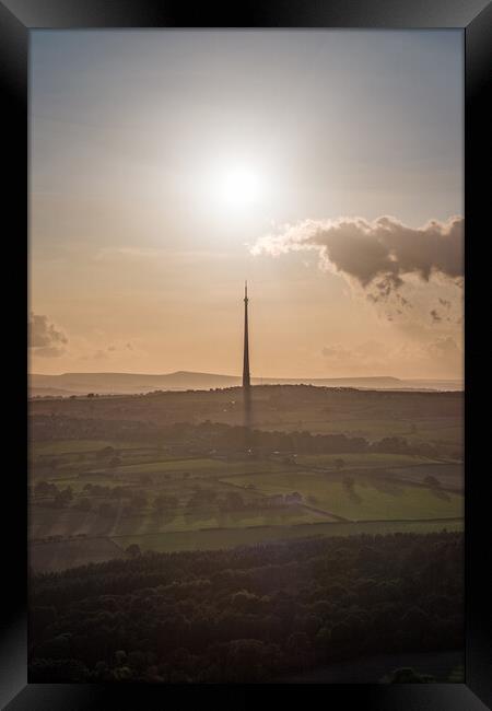 Emley Moor Sunset Framed Print by Apollo Aerial Photography