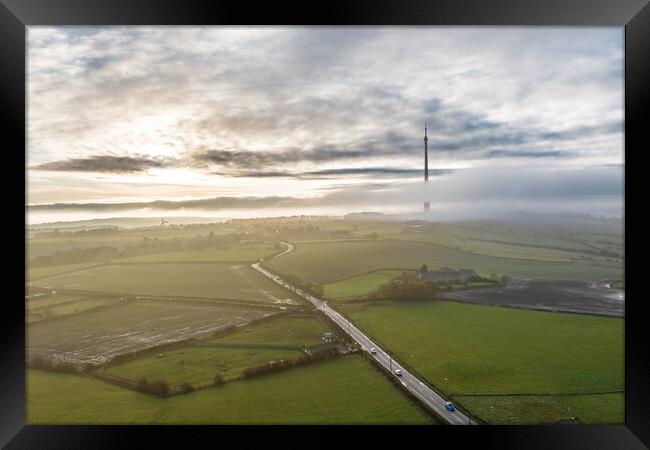 Misty Morning on Emley Moor Framed Print by Apollo Aerial Photography
