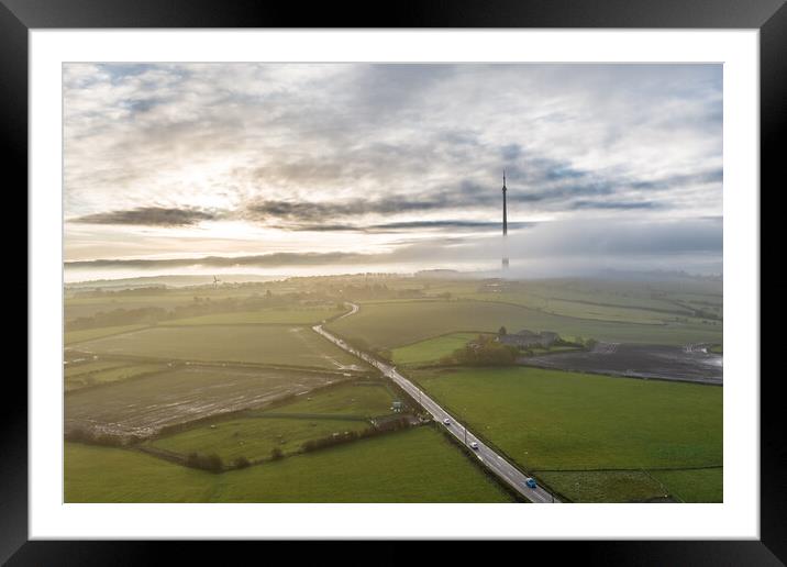 Misty Morning on Emley Moor Framed Mounted Print by Apollo Aerial Photography