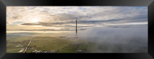 Emley Moor TV Mast Mist Framed Print by Apollo Aerial Photography