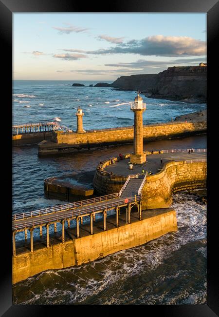 Whitby Lighthouses Framed Print by Apollo Aerial Photography