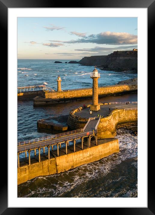 Whitby Lighthouses Framed Mounted Print by Apollo Aerial Photography