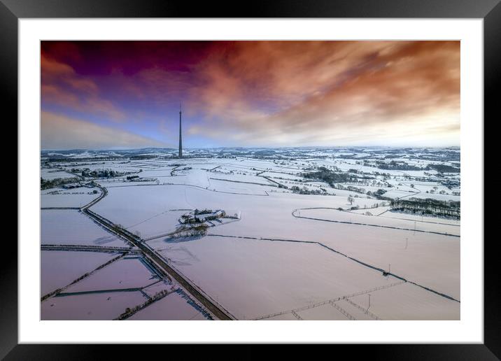 Emley Moor Winters Day Framed Mounted Print by Apollo Aerial Photography
