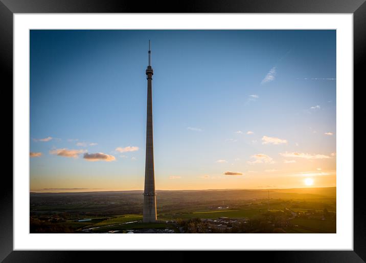 Emley Moor Sunset Framed Mounted Print by Apollo Aerial Photography