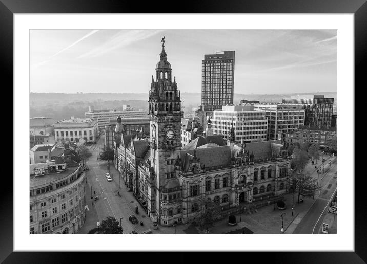 Sheffield Town Hall Black and White Framed Mounted Print by Apollo Aerial Photography