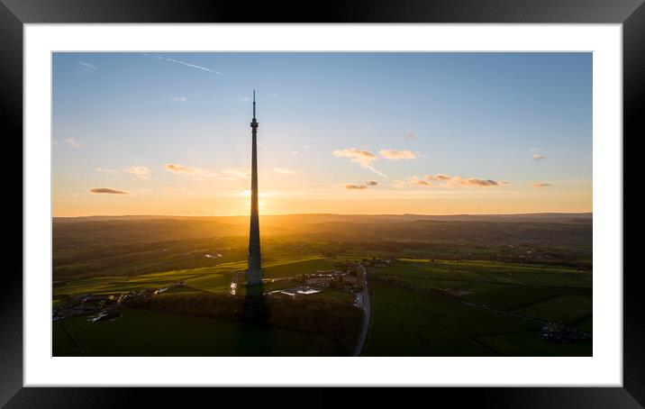 Emley Moor TV Mast Sunset Framed Mounted Print by Apollo Aerial Photography