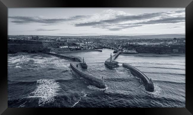Whitby Black and White Framed Print by Apollo Aerial Photography