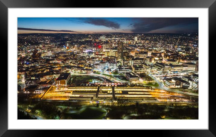 Sheffield Lit Up Framed Mounted Print by Apollo Aerial Photography