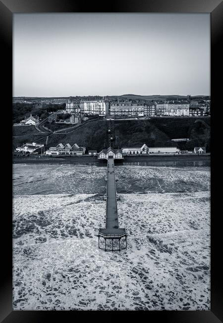 Saltburn By The Sea Pier Black and White Framed Print by Apollo Aerial Photography