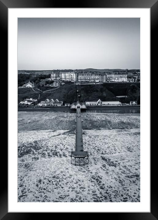 Saltburn By The Sea Pier Black and White Framed Mounted Print by Apollo Aerial Photography