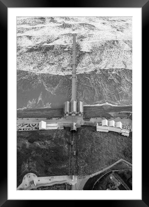 Saltburn Pier Black and White Framed Mounted Print by Apollo Aerial Photography