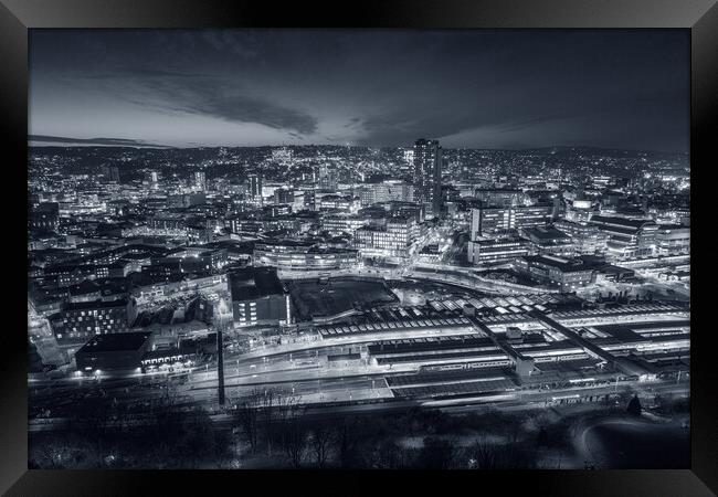sheffield skyline in black and white Framed Print by Apollo Aerial Photography