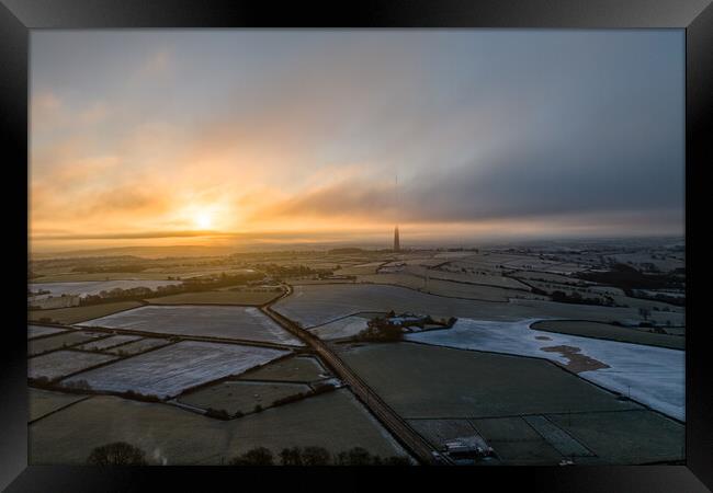 Emley Moor Misty Sunrise Framed Print by Apollo Aerial Photography