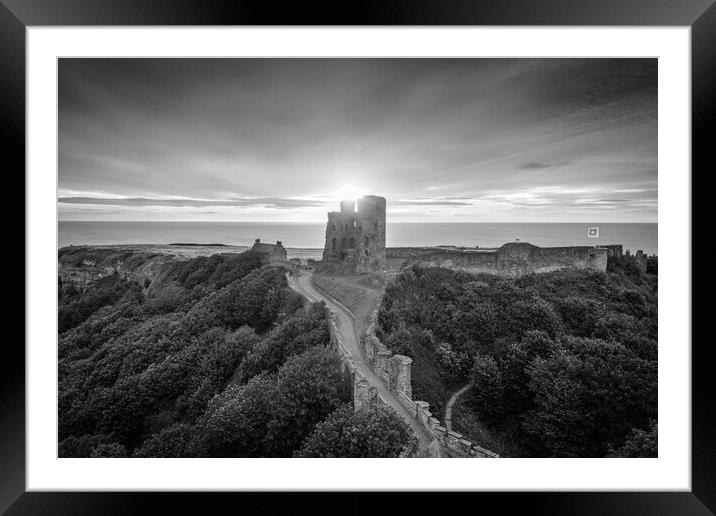 Scarborough Castle Black and White Framed Mounted Print by Apollo Aerial Photography