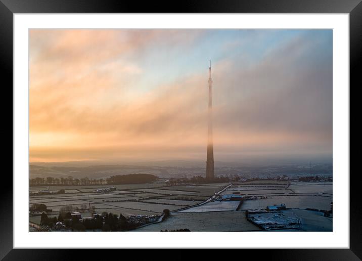 Emley Moor Sunrise Framed Mounted Print by Apollo Aerial Photography