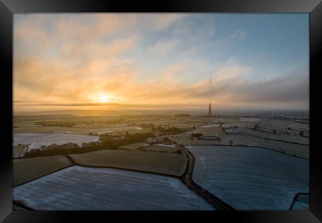 Emley Moor In the Cold Framed Print by Apollo Aerial Photography