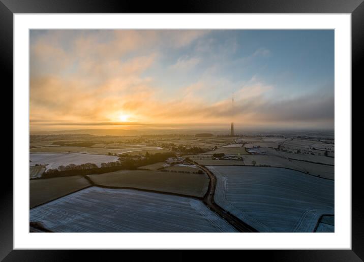 Emley Moor In the Cold Framed Mounted Print by Apollo Aerial Photography