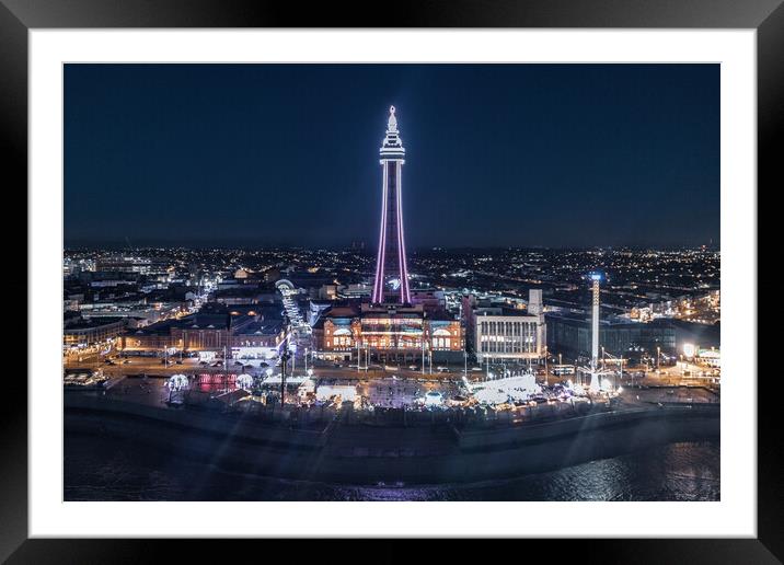 Blackpool Tower Night Lights Framed Mounted Print by Apollo Aerial Photography
