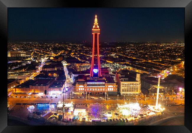 Blackpool Tower in Red Framed Print by Apollo Aerial Photography