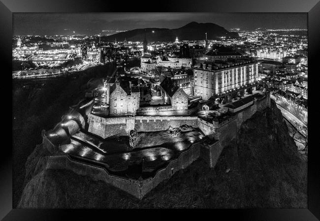 Edinburgh Castle Black and White Framed Print by Apollo Aerial Photography
