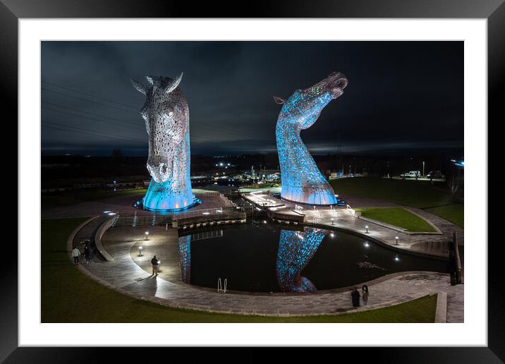 The Kelpies in Blue Framed Mounted Print by Apollo Aerial Photography