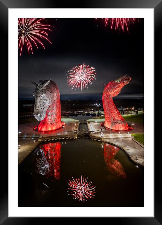 The Kelpies Falkirk In red Framed Mounted Print by Apollo Aerial Photography