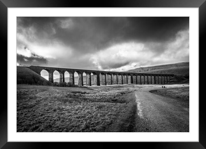 Ribblehead Viaduct Black and White Framed Mounted Print by Apollo Aerial Photography