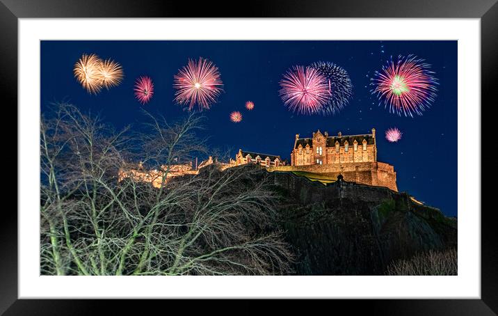 Edinburgh Castle Fireworks Framed Mounted Print by Apollo Aerial Photography