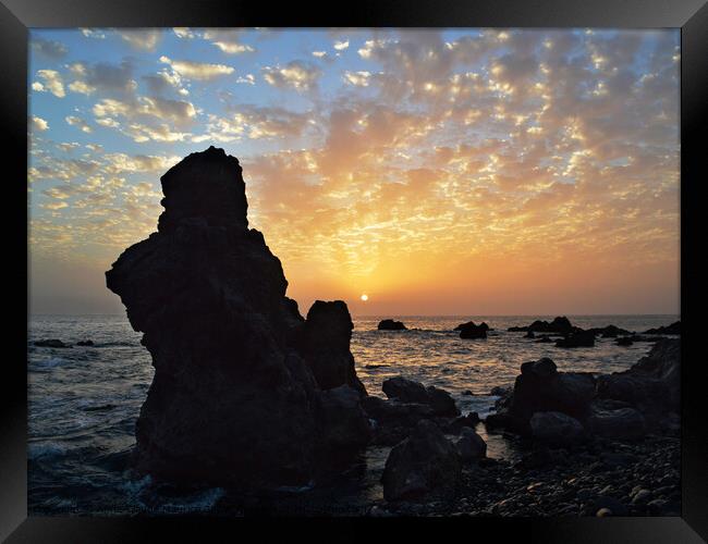 Sunset on the canarian west coast Framed Print by Anne-Claude Maurice