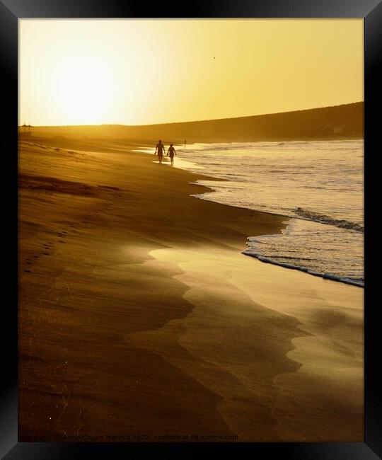 Golden sunrise in Las Tejitas beach  Framed Print by Anne-Claude Maurice