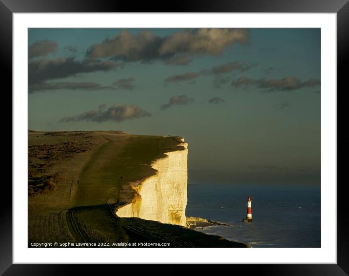 Beachy Head lighthouse and cliff in sunshine Framed Mounted Print by Sophie Lawrence