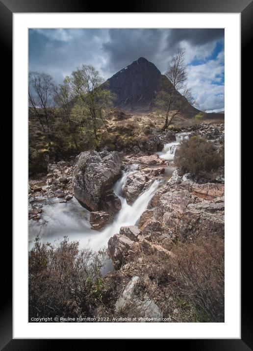 Glencoe Mountain and waterfall Framed Mounted Print by Pauline Hamilton