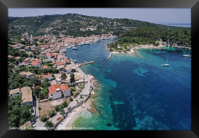 Aerial View Small Greek town Paxos in Corfu Marina Framed Print by Samuel Foster